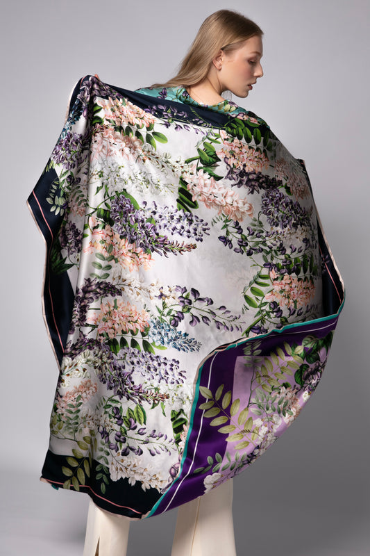 Thea Large Square Silk Double-Sided Scarf