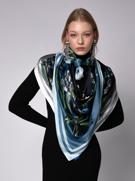 TAYLOR Large Square Silk Double-Sided Scarf