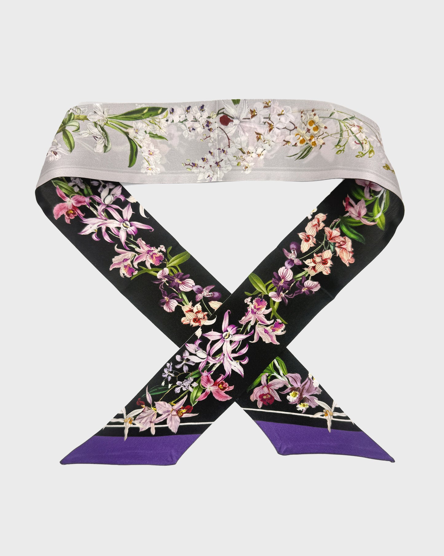 stpiece bae black grey silk twilly scarf