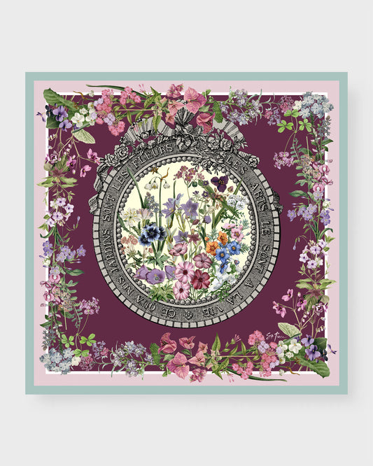 St. Piece London Odette Purple Small Square Silk Scarf