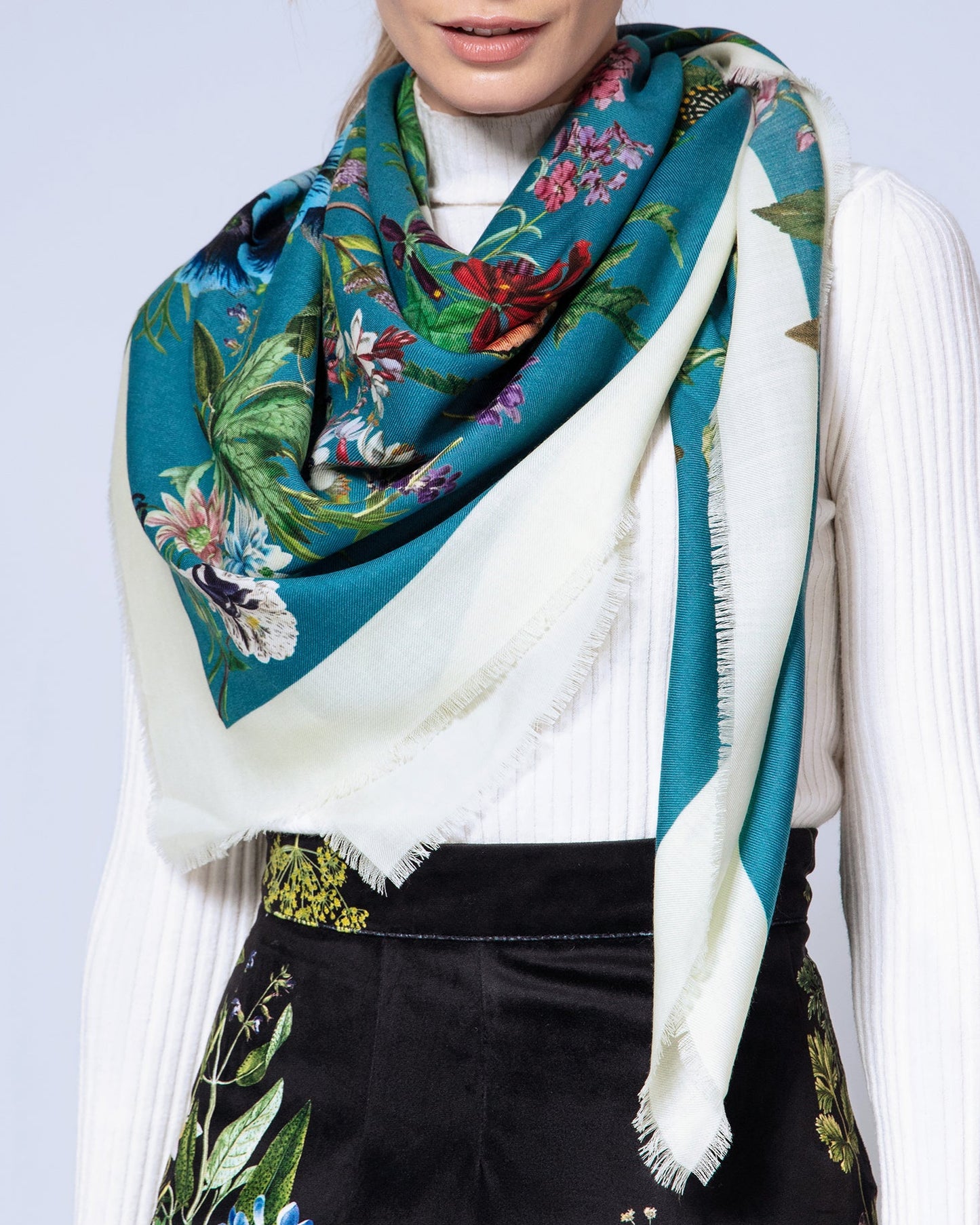 Robin Blue Large Square Wool & Cashmere Scarf