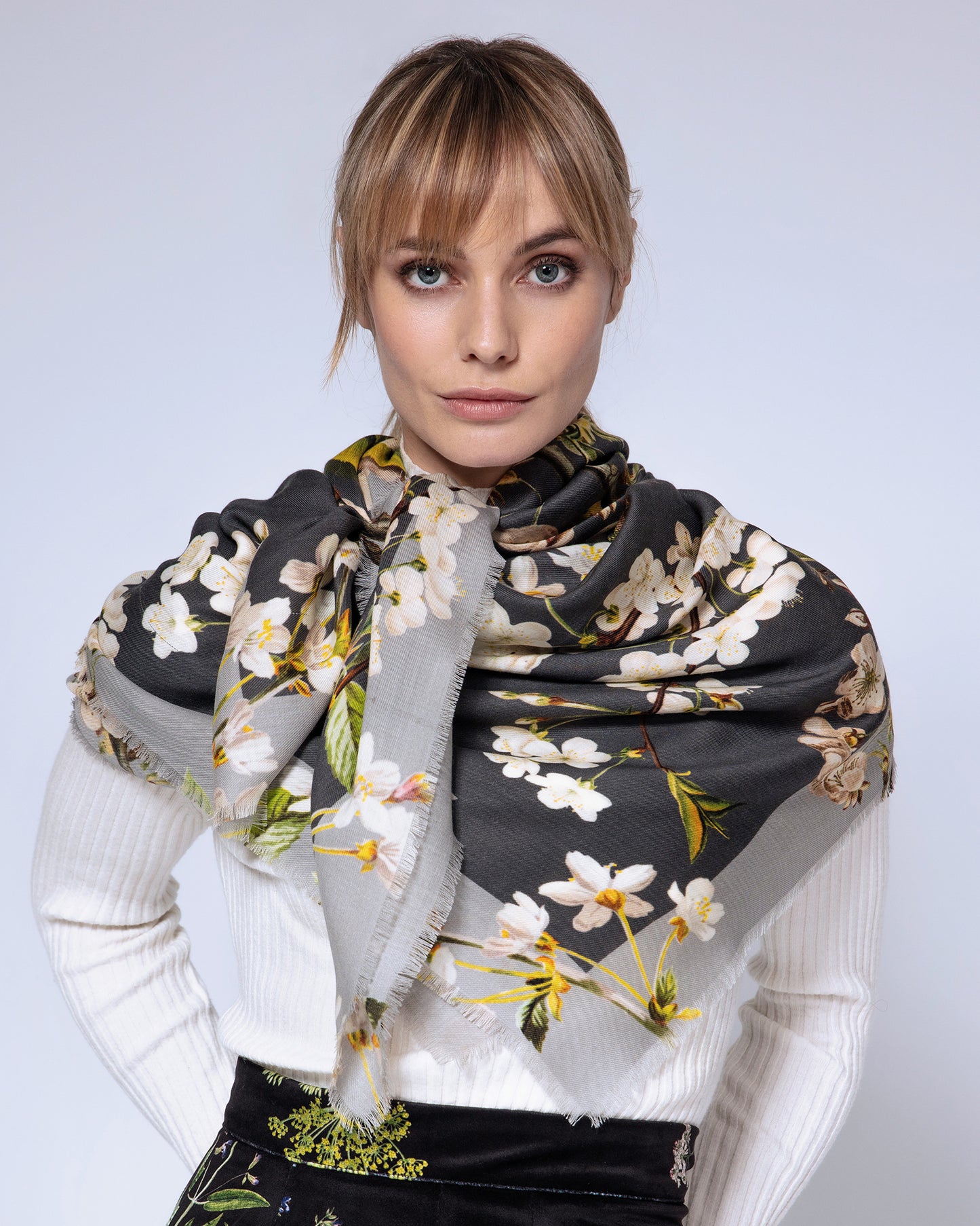 Remi Grey Large Square Wool & Cashmere Scarf