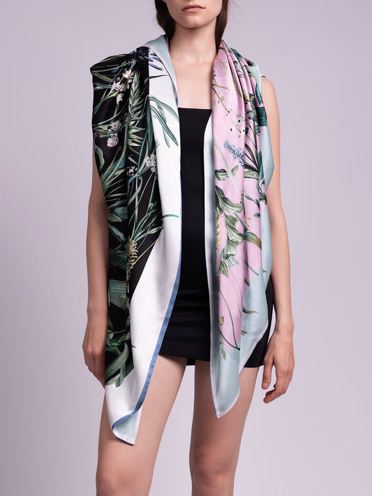 St. Piece London Vanessa Large Square Silk Double-Sided Scarf.