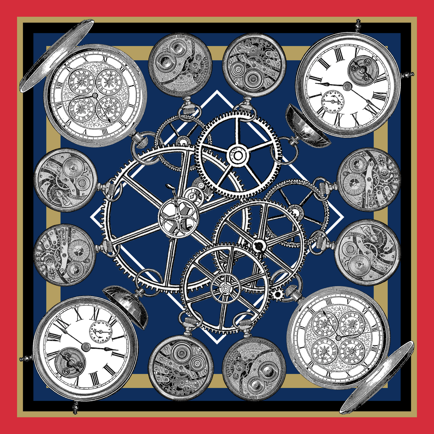 Dominic Blue Printed Silk Twill Pocket Square