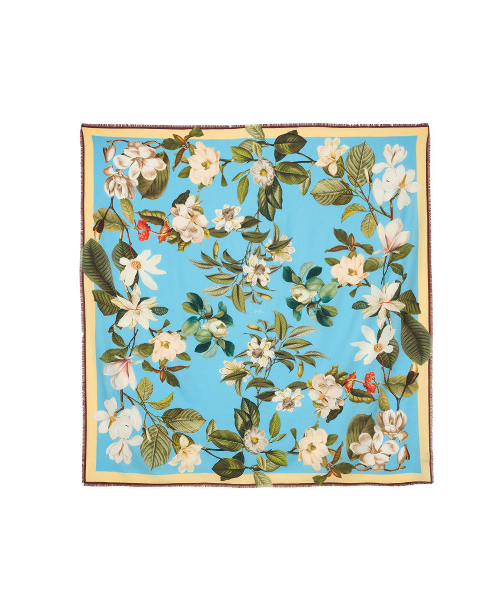 St. Piece London Oksana Blue Large Square Wool & Cashmere Scarf