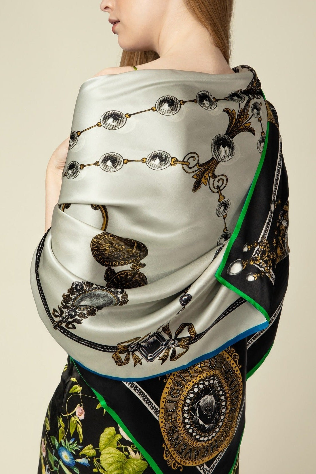 Pearl silk double sided scarf