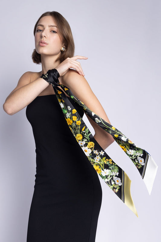 St Piece Cindy Black silk skinny scarf