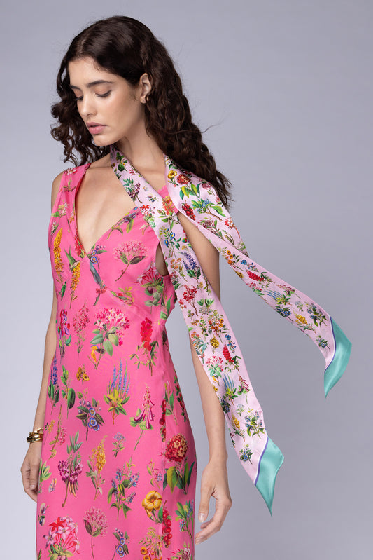 Carmen Pink silk skinny scarf