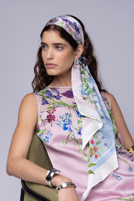 St Piece Celeste Blue Pink Ombre Long Silk Scarf