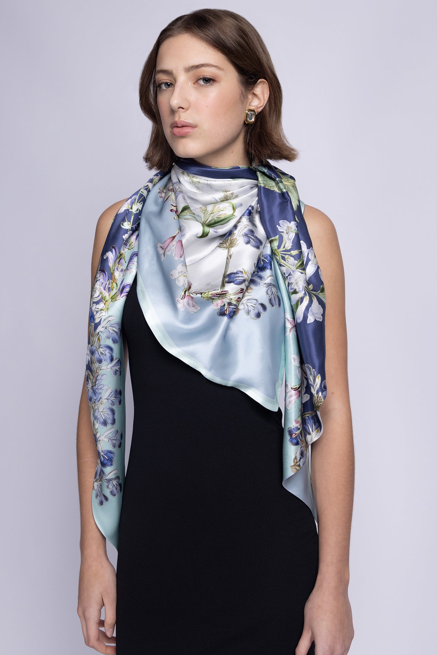 Cassidy Blue White Large Silk Triangle Scarf