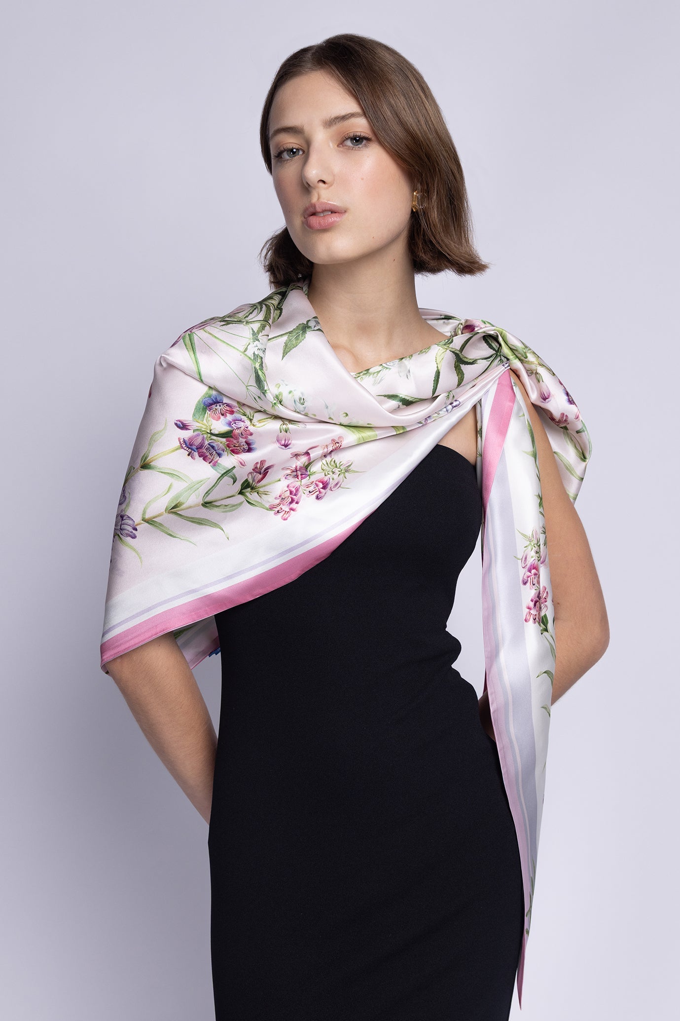 St Piece Claire Pink White Large Silk Triangle Scarf