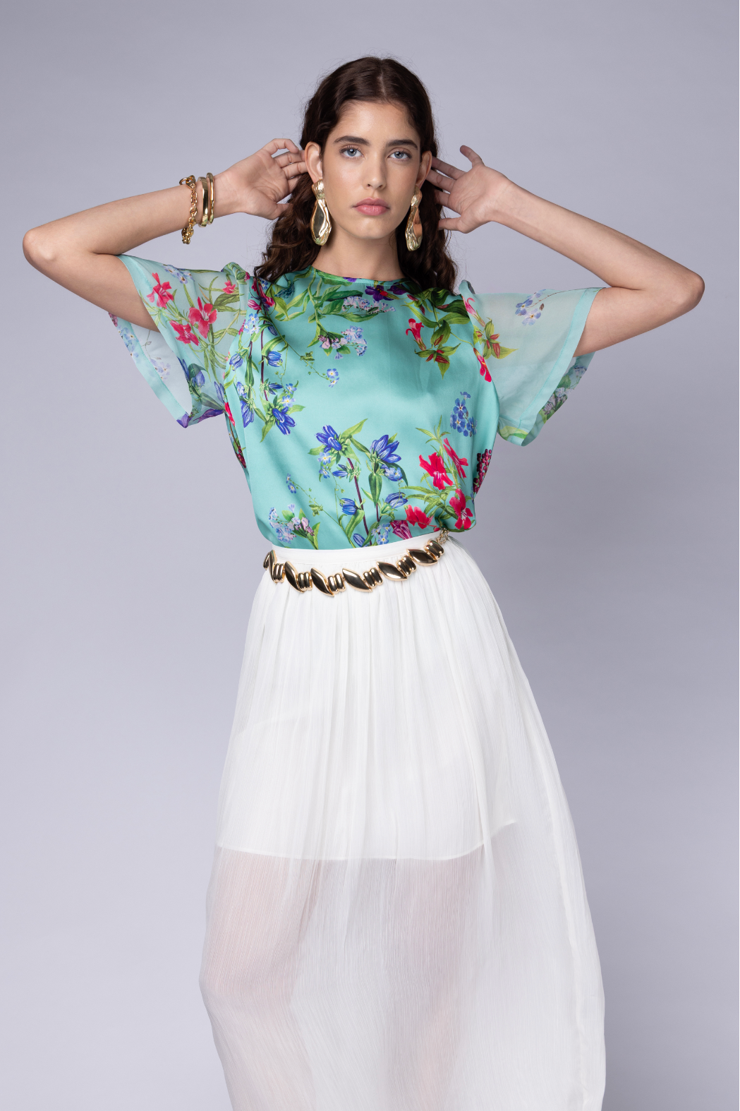 St Piece Betty silk satin top in Celeste Turquoise