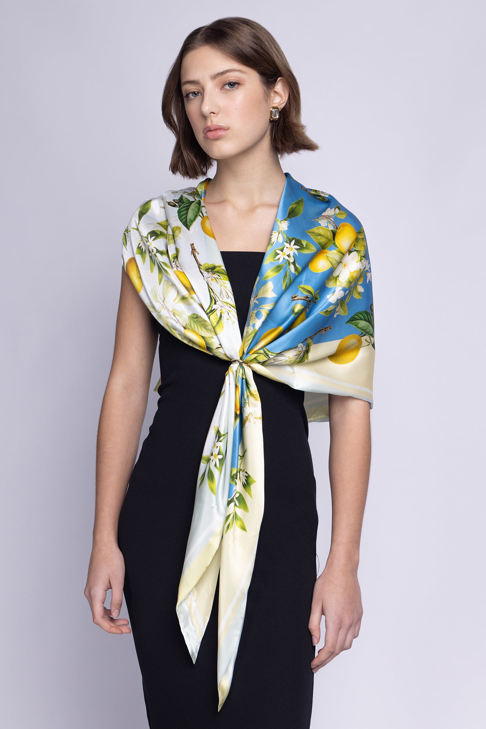 St Piece Chloe Blue White Large Silk Triangle Scarf