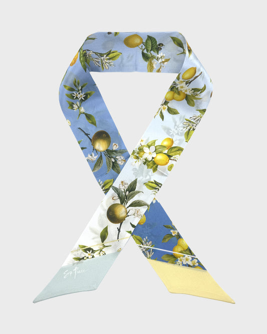 St Piece Chloe Blue White Ombre silk twilly scarf