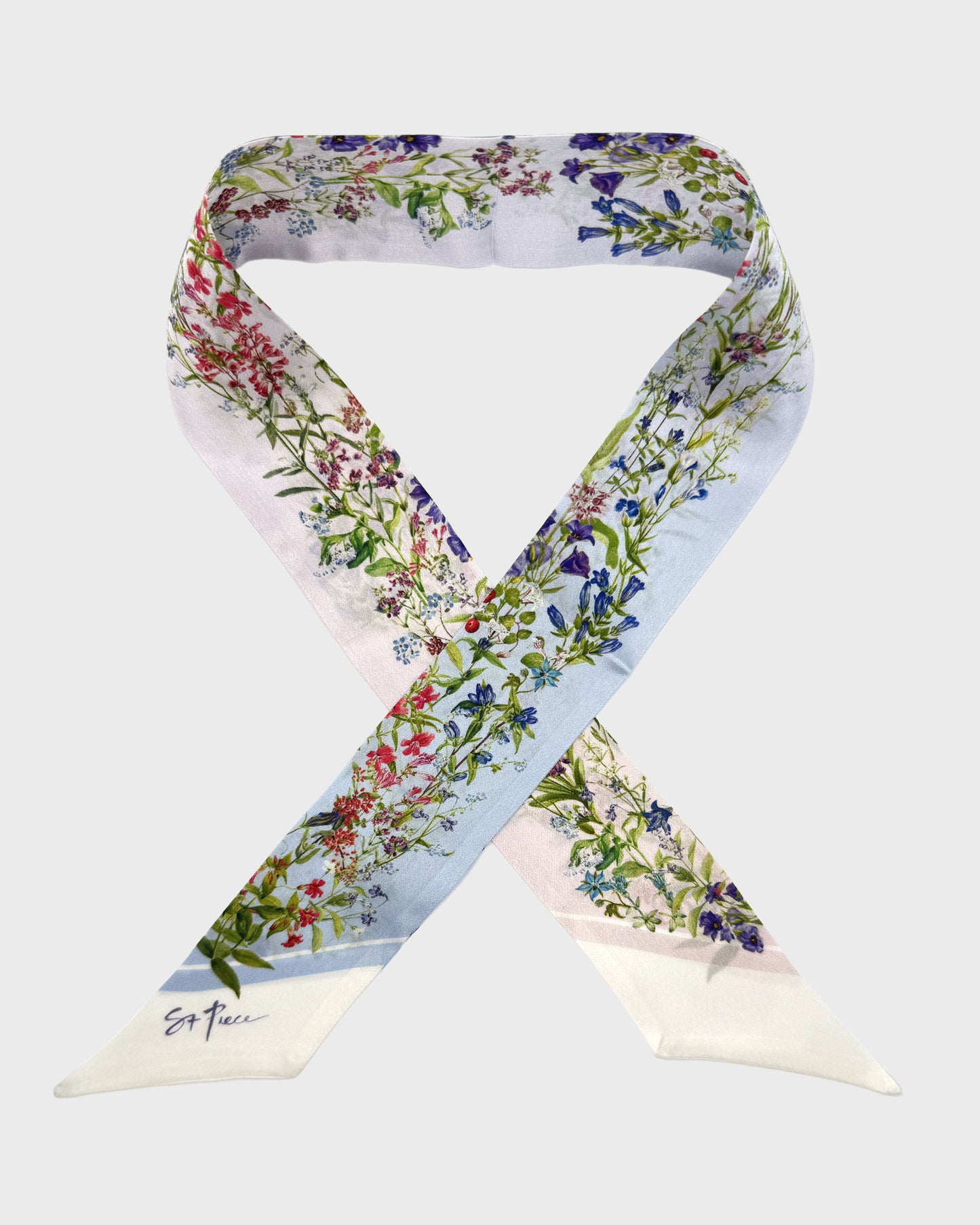 st piece Celeste Blue Pink silk twilly scarf