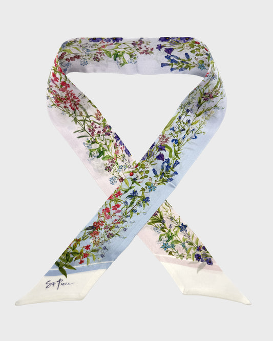 st piece Celeste Blue Pink silk twilly scarf