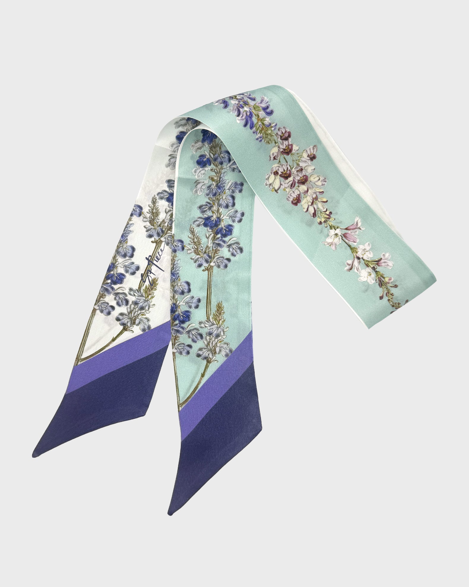 st piece Cassidy Tourquoise White silk twilly scarf