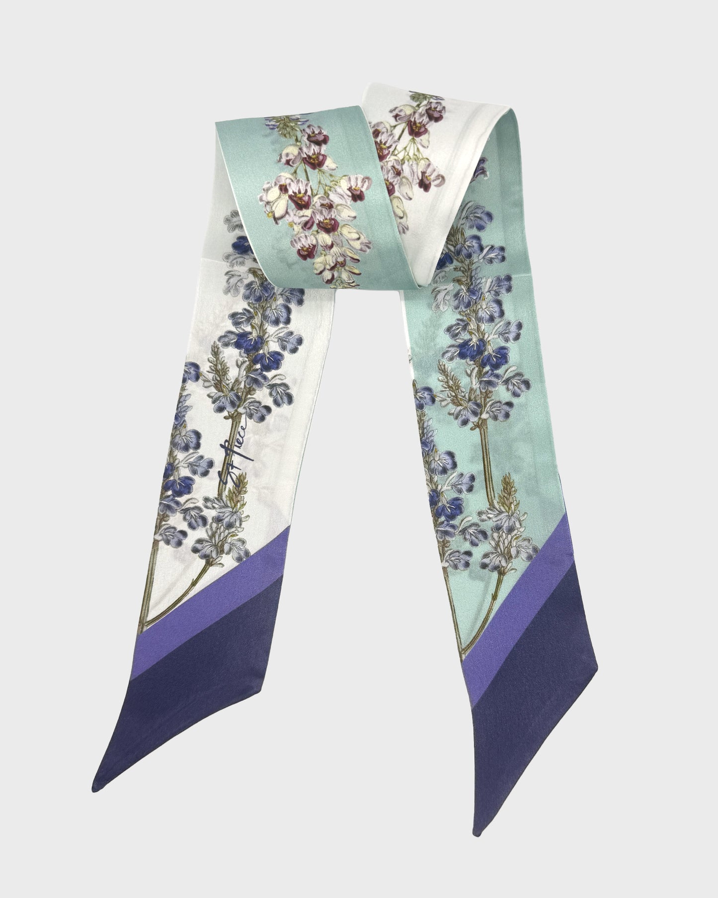 st piece Cassidy Tourquoise White silk twilly scarf