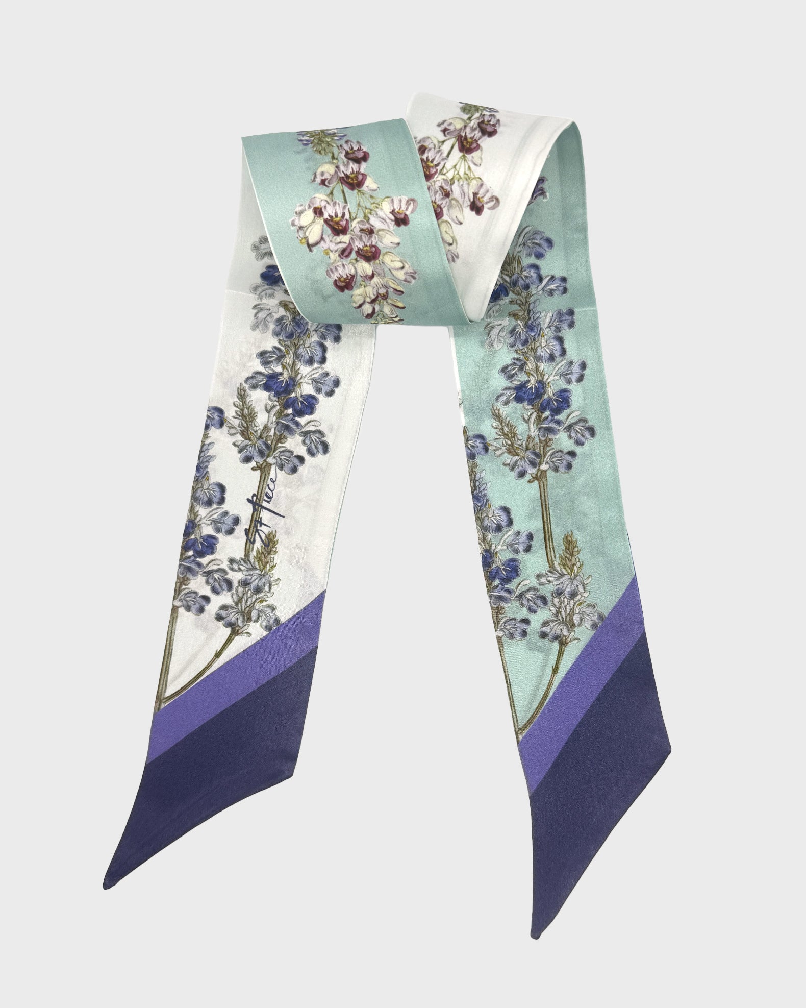 st piece Cassidy Tourquoise White silk twilly scarf