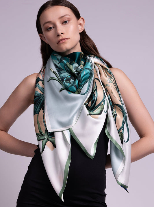 Valentina Large Square Silk Double-Sided Scarf