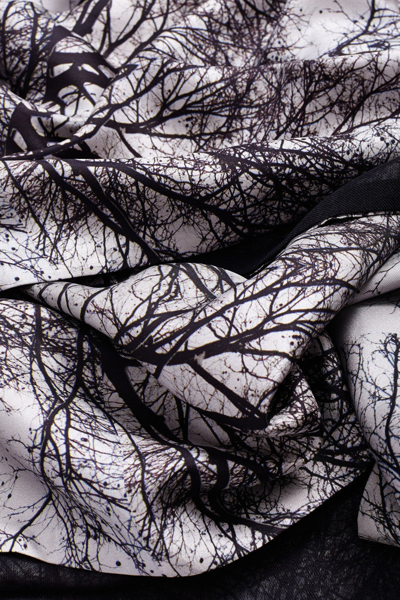Hamadryad Long Silk Twill & Cashmere Double Sided Scarf with Tassel