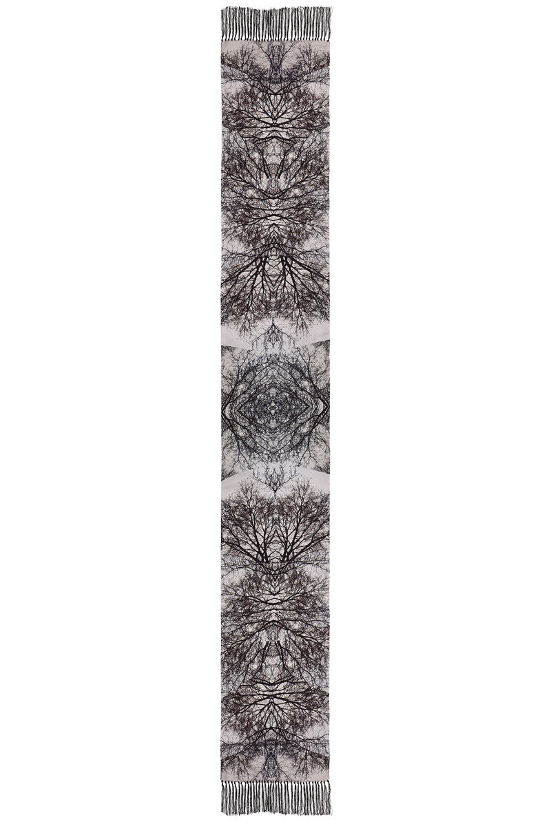 Hamadryad Long Silk Twill & Cashmere Double Sided Scarf with Tassel