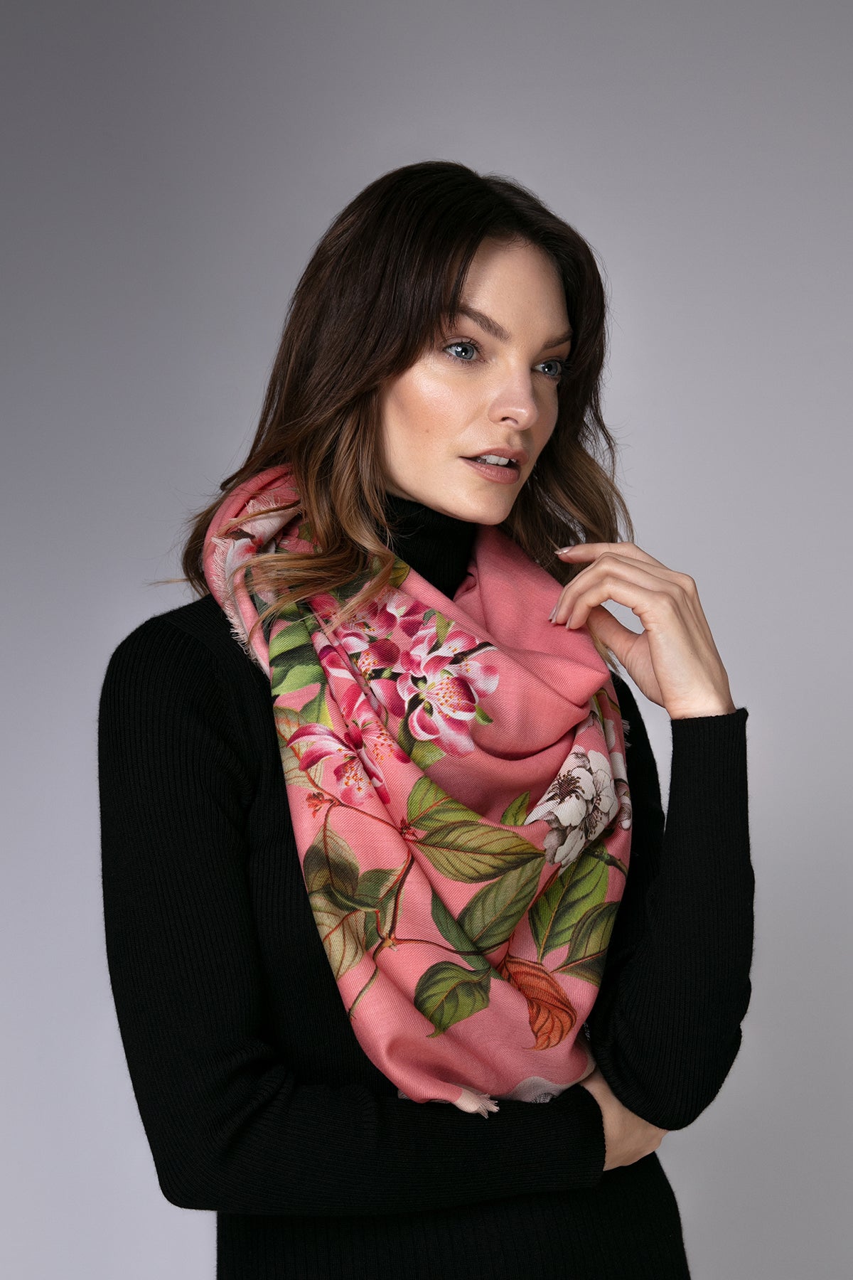 Michelle Black Large Square Wool & Cashmere Scarf